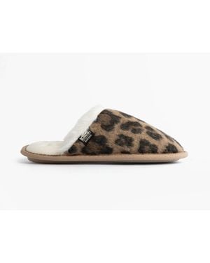 Totes Isotoner Animal Fur Mule Slippers Print - Brown