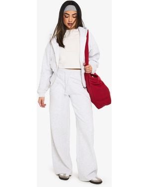 Boohoo Deep Hem Hoodie And Straight Leg Jogger Tracksuit - White