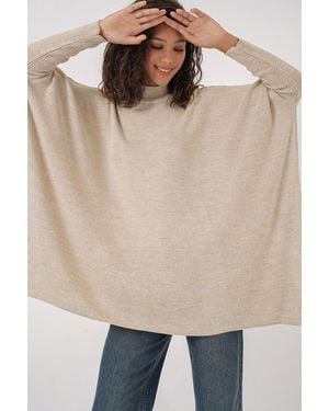 Bigdart Slit Detailed Half Turtleneck Loose Jumper - Natural
