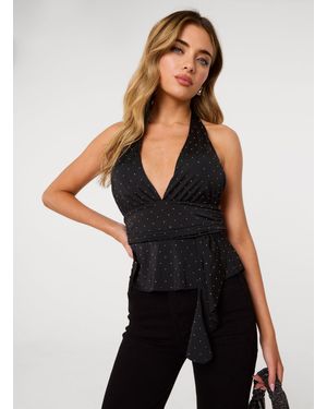Pink Vanilla Diamante Halter Neck Top - Black