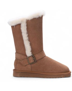 Infinity Leather Genuine Sheepskin Suede Calf Winter Warm Boots - Brown