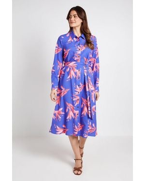 Wallis Floral Collared Button Through Shirt Dress - Blue