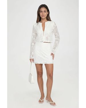 Boohoo Tall Crochet Long Sleeve And Mini Skirt Co Ord - White
