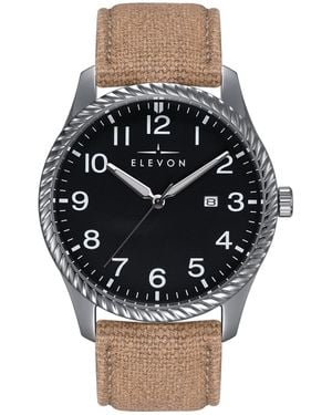Elevon Watches Crosswind Canvas-Overlaid Leather-Band Watch W/ Date - Black