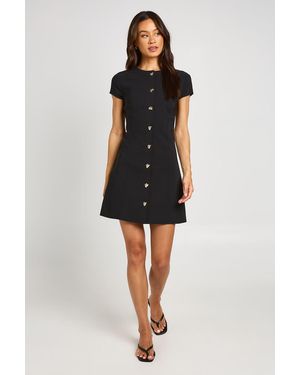Boohoo Tall Bengaline Button Trim Cap Sleeve Shift Dress - Black