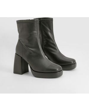 Boohoo Block Heel Platform Sock Boots - Black