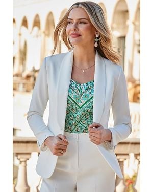 Sosandar Ivory Premium Shawl Collar Blazer - Blue