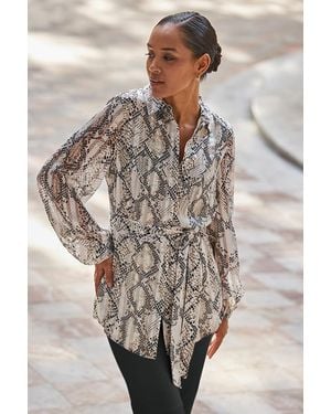 Sosandar Petite Snake Print Relaxed Fit Belted Longline Shirt - Grey
