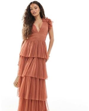 LACE & BEADS Petite Bridesmaid Ruffle Tiered Tulle Maxi Dress