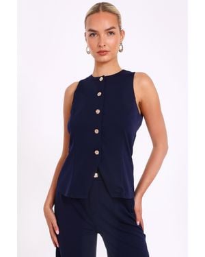 Quiz Button Front Waistcoat - Blue