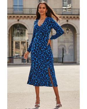 Sosandar Morocco Print Split Detail Dress - Blue