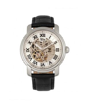 Reign Kahn Automatic Skeleton Leather-Band Watch - Metallic