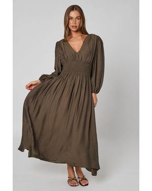 Urban Bliss Sleeved Elasticated Waist Maxi Dress - Brown