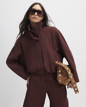 River Island Bomber Jacket Tailored Funnel Neck - Brown