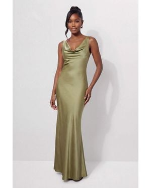 MissPap Premium Satin Cowl Neck Fishtail Maxi Bridesmaid Dress - Green