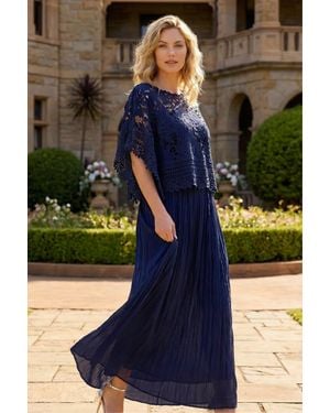 Roman Crochet Overlay Maxi Dress - Blue