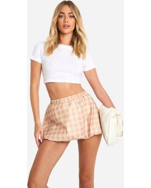 Boohoo Boxer Flannel Puff Ball Micro Mini Skirt - Pink
