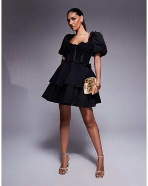 ASOS Organza And Poplin Mix Heart Bust Mini Dress - Blue