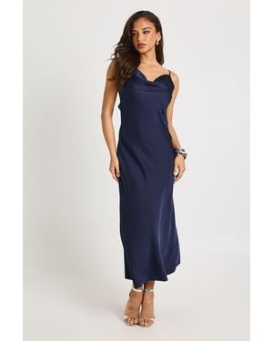 Boohoo Satin Open Back Cinched Slip Dress - Blue