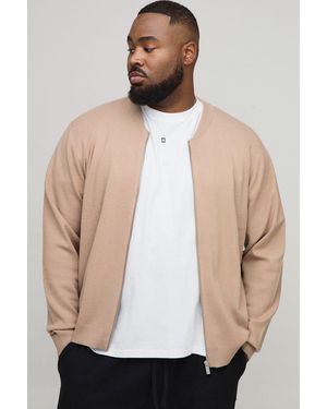 BoohooMAN Plus Basic Regular Fit Knitted Bomber Jacket - Natural