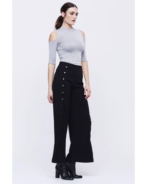 Sosandar Wide Leg Trouser With Button Detail - White