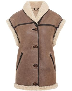 Infinity Leather Aviator Shearling Gilet - Brown