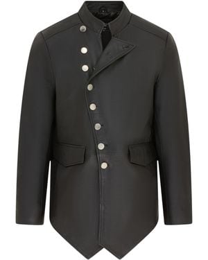 Infinity Leather Mandarin Military Assymetrical Jacket - Black