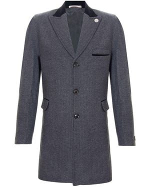 TruClothing 3/4 Long Crombie Overcoat Jacket Herringbone Tweed Coat Peaky Blinder - Blue