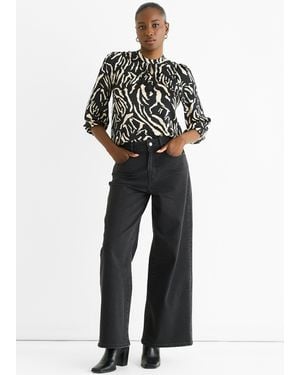 Gini London Animal High Neck Satin Blouse - Black