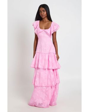 Boohoo Occasion Burnout Open Back Ruffle Detail Maxi Dress - Pink
