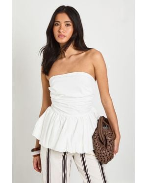 Boohoo Bandeau Ruched Bust Peplum Bubble Hem Top - White