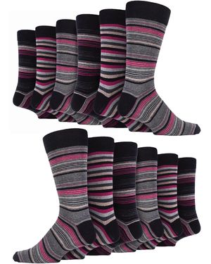 Sock Snob 12 Pair Multipack Cotton Colourful Striped Dress Socks - Multicolour