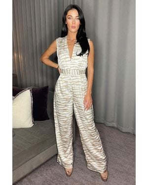 AX Paris Print V Neck Sleeveless Jumpsuit - Grey