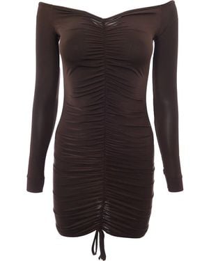 I Saw It First Ruched Bardot Mini Dress - Brown