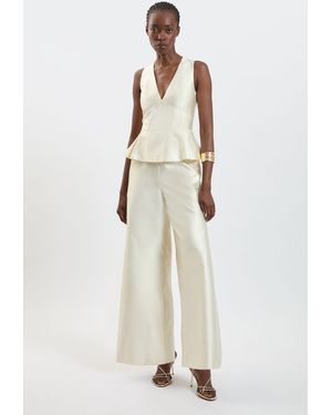 Karen Millen Satin Twill Peplum Wide Leg Jumpsuit - White