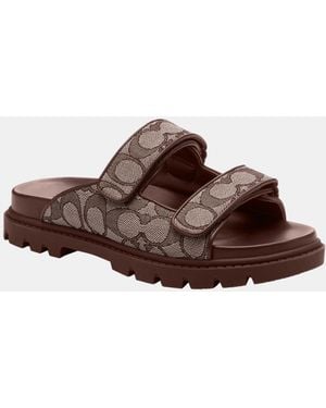 COACH Logo Two Band Signature Sport Slide - Brown
