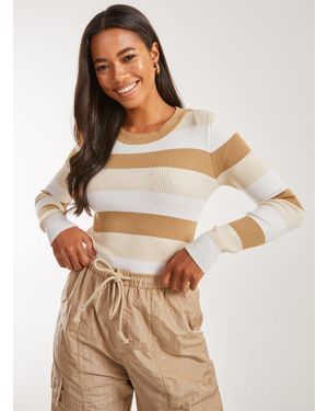 Pink Vanilla Striped Knitted Long Sleeve Jumper - Natural