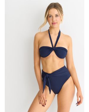 Gini London Twist Front Halter Neck Bikini Top - Blue