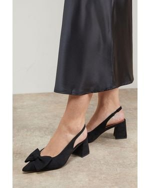 Oasis Seala Faux Suede Bow Slingback Medium Block Heel Court Shoes - Black