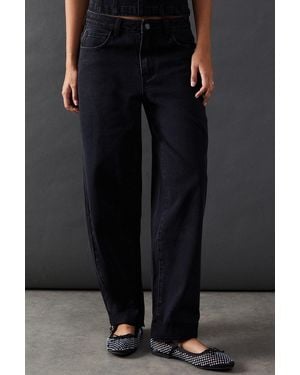 Warehouse Lace Trim Mid Rise Barrel Jeans - Black