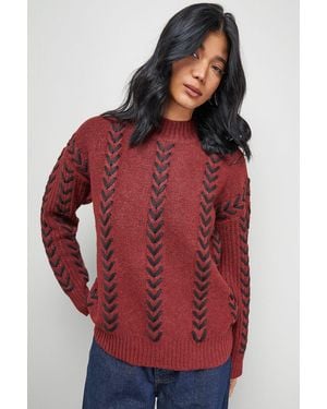 Warehouse Whipstitch Detail Oversized Jumper - Red