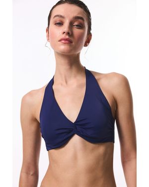 Penti Solid Triangle Halter Bikini Top - Blue