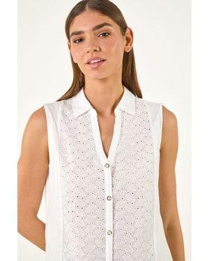 Roman Broderie Collared Vest Top - White