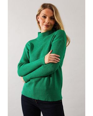 Wallis Rib Transfer High Neck Cosy Jumper - Green