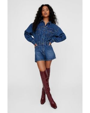 Nasty Gal The Denim Shirt Romper - Blue