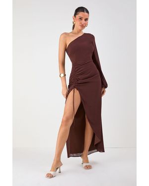MissPap One Shoulder Ruched Detail Maxi Dress - Brown