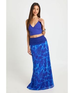 Boohoo Chiffon Halterneck Pleated Wrap Top - Blue