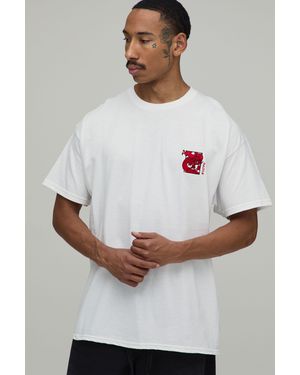 BoohooMAN Oversized Dragon Embroidered T-Shirt - Grey