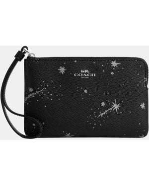 COACH Corner Zip Wristlet With Star Print - Black