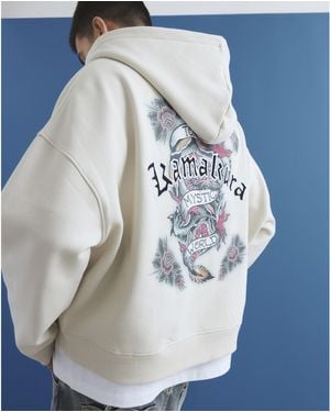 River Island Hoodie Cream Oversized Fit Japanese Kamakura - Blue